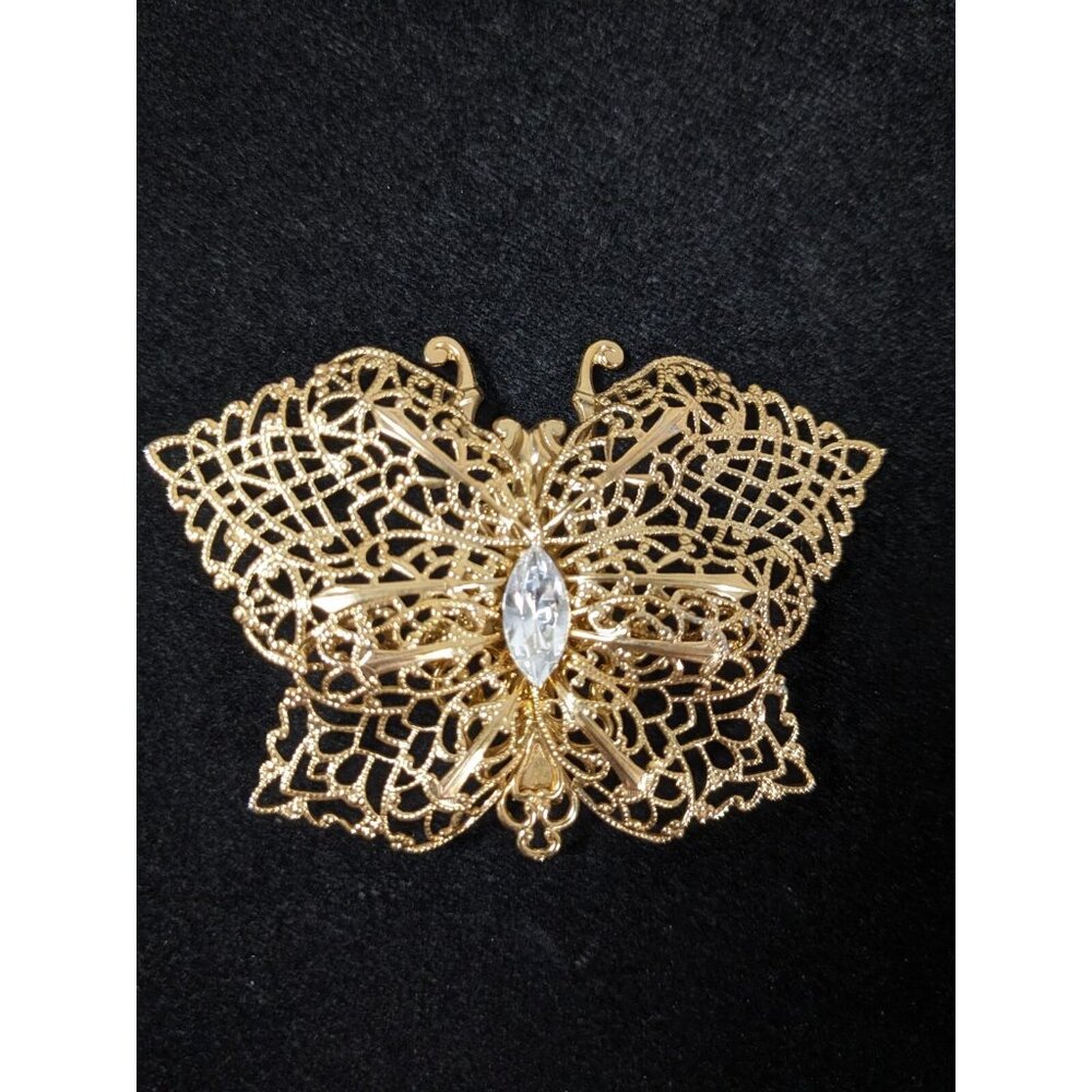 Vintage Jane HBA 1998‎ Gold Tone Filigree Butterfly Navette Pin Brooch